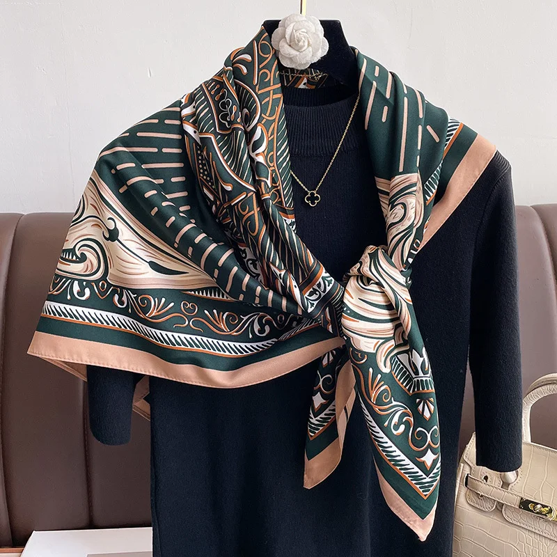 Design Print Twill Square Silk Scarf Women Shawl Wraps Neckerchief Female Hair Hand Head Scarves Hijab Echarpe 2024 Bandana