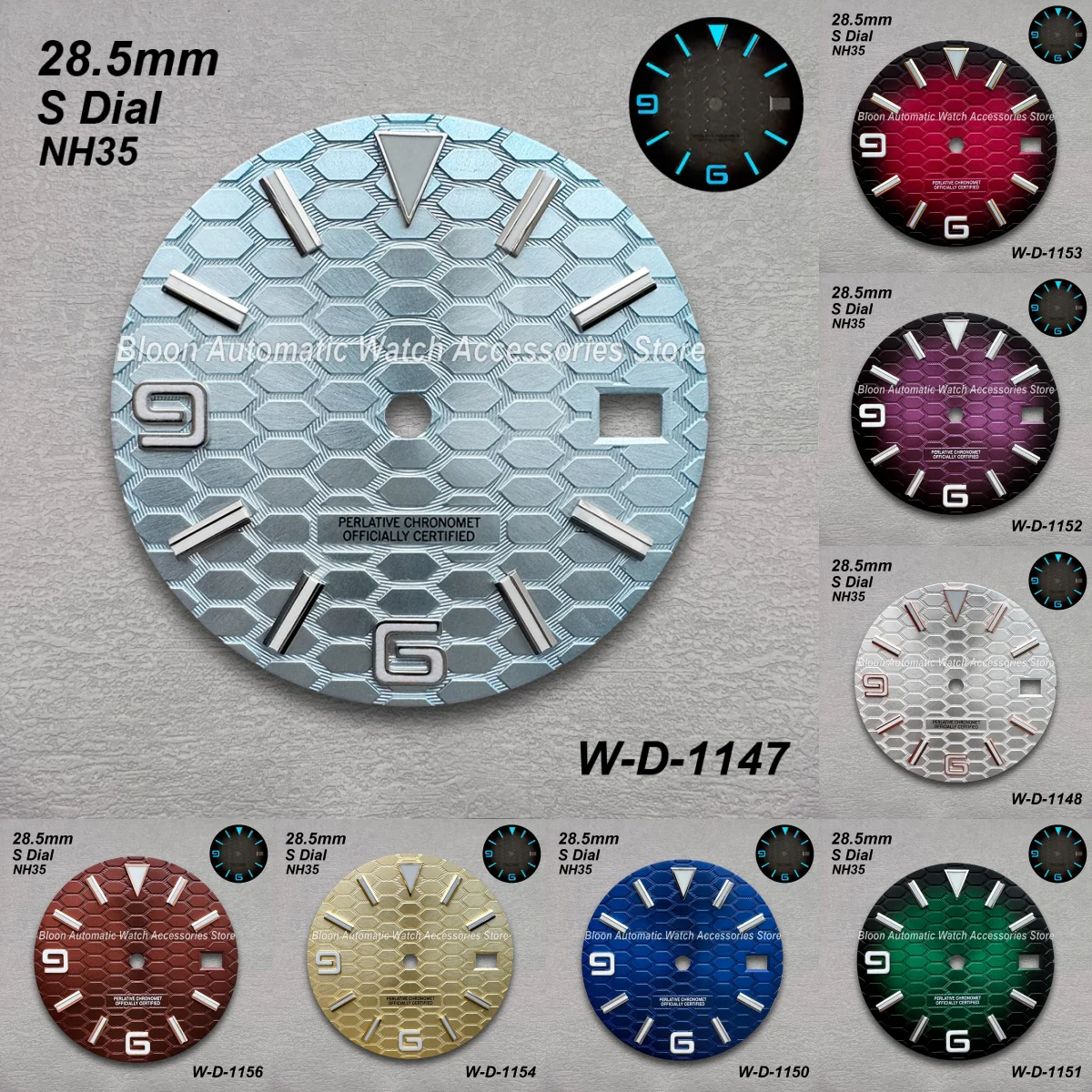 

28.5mm S Logo High-Quality Diving Dial Fit NH35 Japan Movement Ice Blue Luminous Watch Modification Accessories