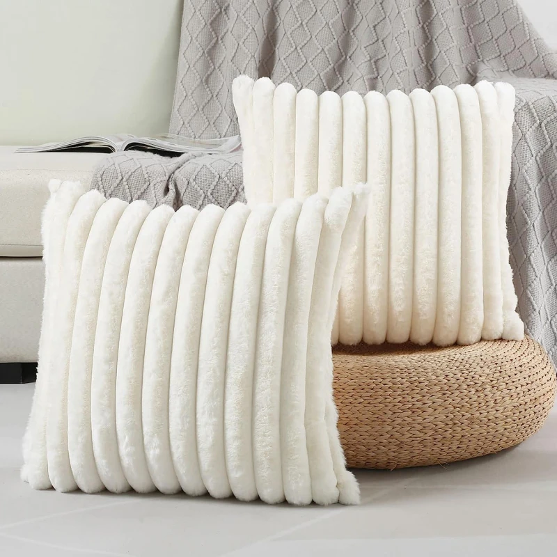 Juste de Coussin en Fausse Fourrure de Lapin, Taie d'Oreiller Super Douce et Moelleuse, Décoration de Maison, 45x45cm