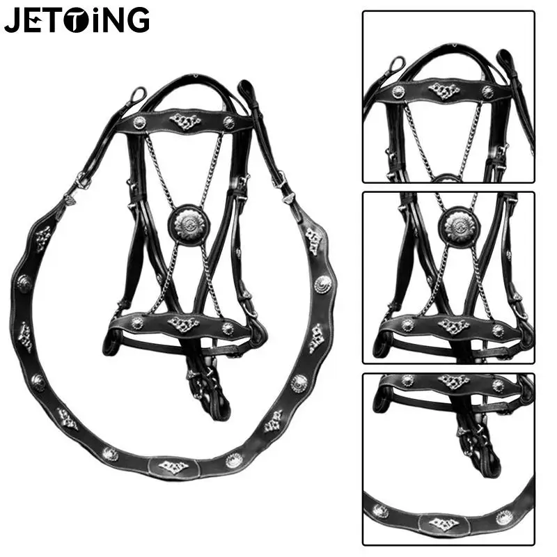 Horse Halters And Lead Ropes PU Leather Halter And Lead Ropes Ergonomic Comfortable Unfettered Halters With Metal Buckle