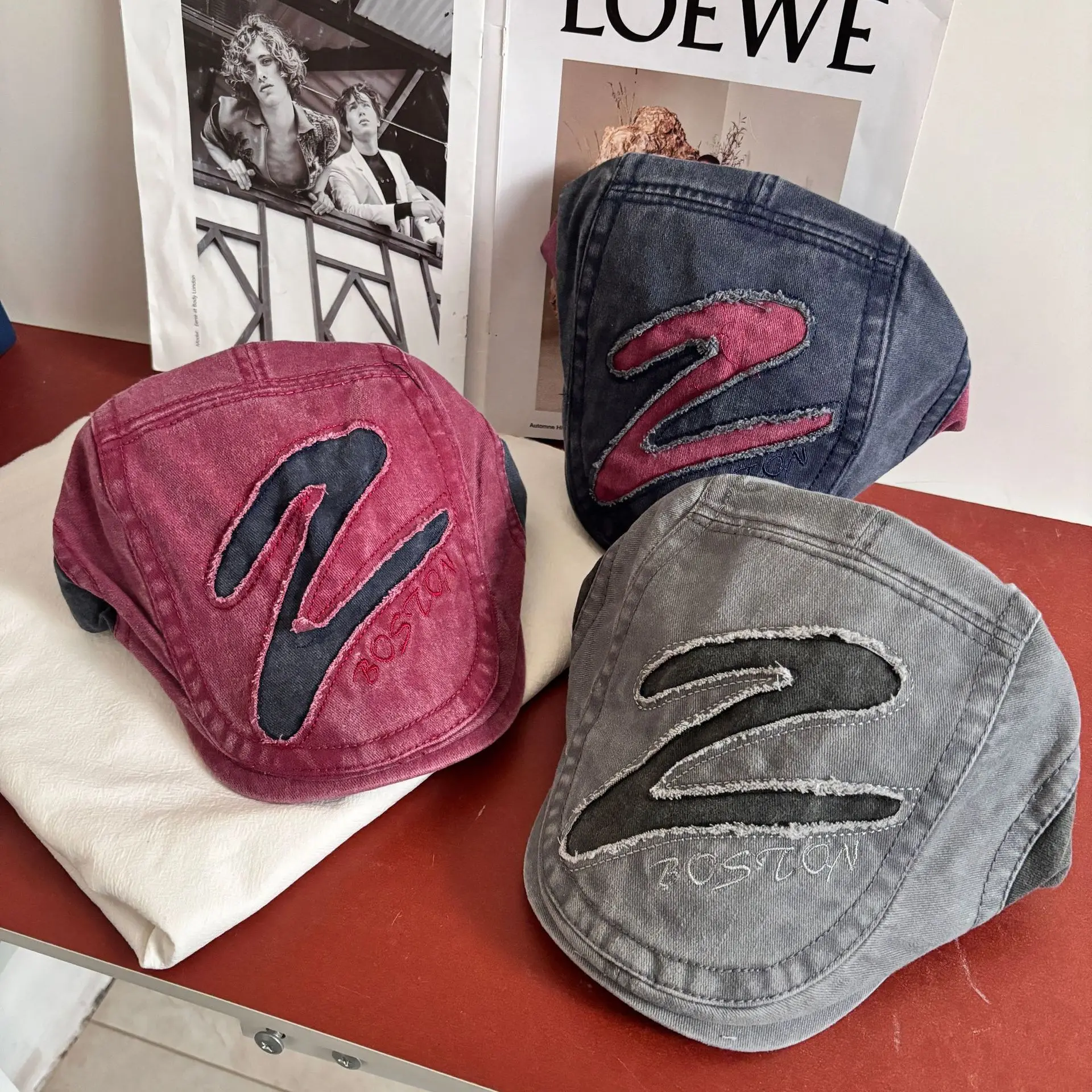 

Washed Denim Forward Hat, Japanese Vintage Vintage Big Head Circumference, Reverse Wearing Beret, Artist Hat