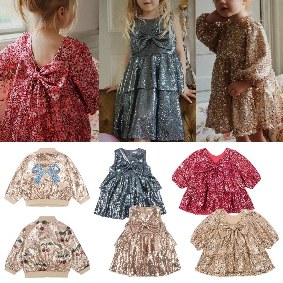

Новое платье принцессы для девочек, осень 2025 KS, куртки с блестками для маленьких детей, блестящие праздничные платья для девочек, Vestidos, детская одежда для детей от 1 до 9 лет