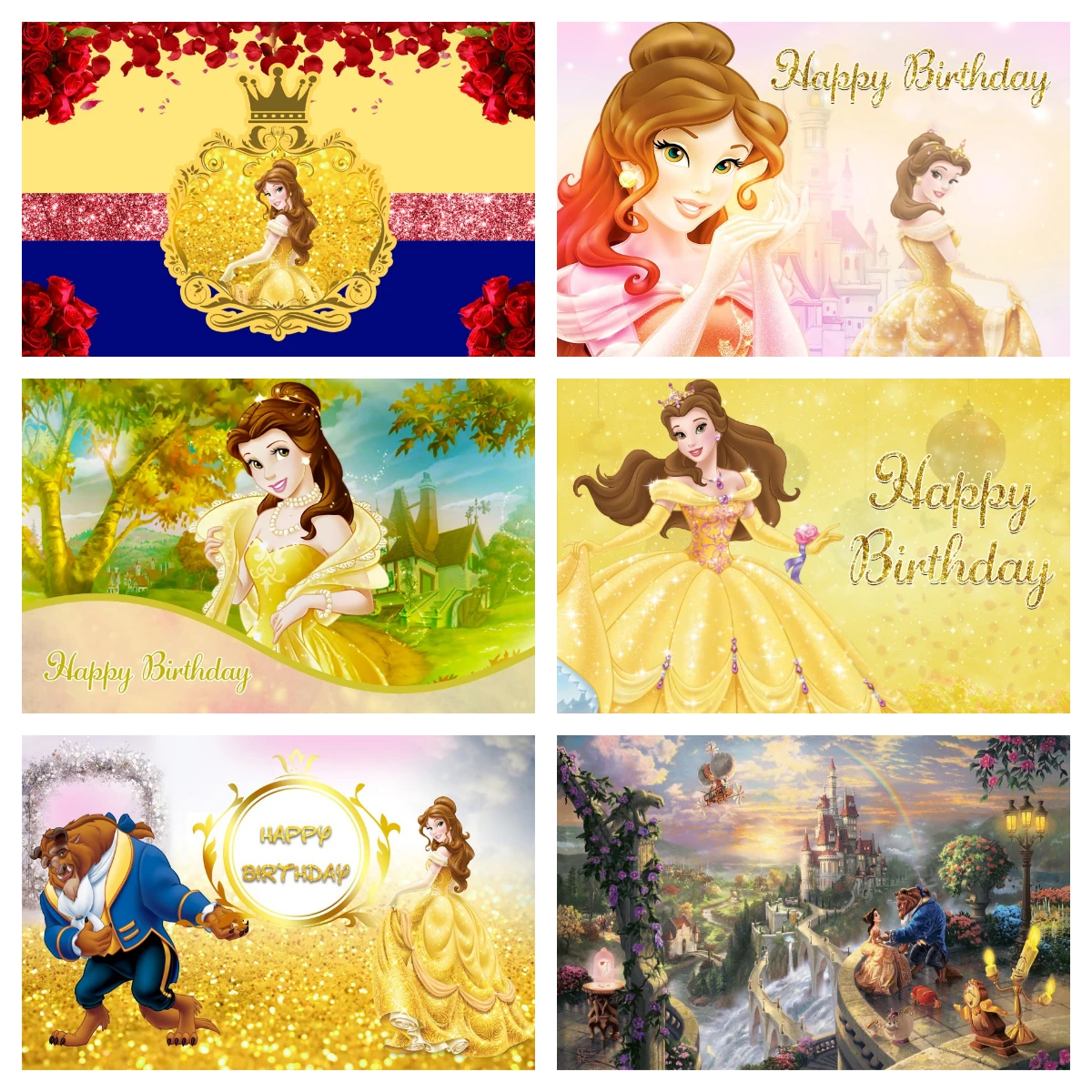 Princess Belle Beauty And The Beast  Photo Backdrop Background For Photography Baby Shower Birthday Decoration Party Props Kid's