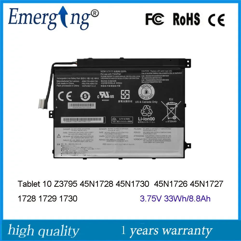 

3.75V 33Wh 45N1726 Battery for Lenovo Thinkpad 10 Z3795 tablet 45N1727 45N1728 45N1729 45N1730 45N1731 45N1732 45N1733