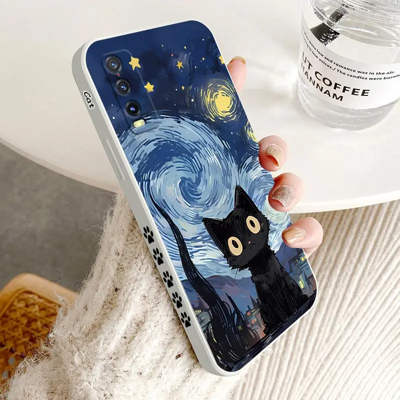 Y20 Starry Cat Silicone Phone Case For VIVO Y20 Y20i Y21T Y20S Y21 V23 V22 V25E Y35 Y25 V76 Y200 Y38 S19 V30E Cover image 4