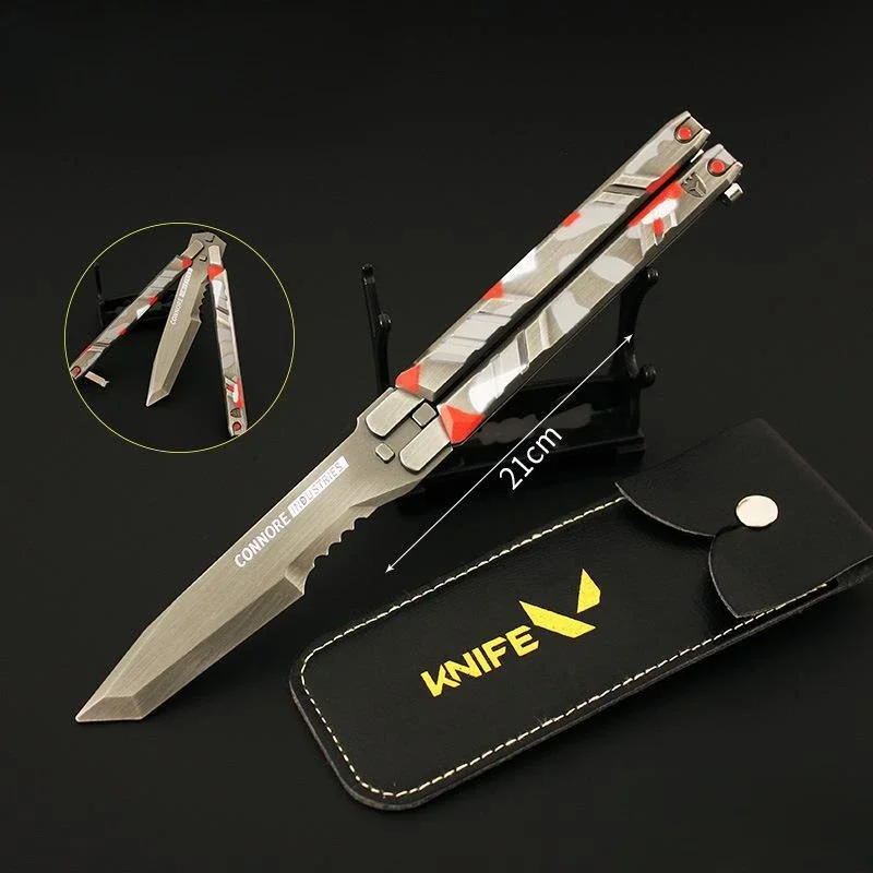 21cm Butterfly Knife-Camouflage Red Alloy Valorant Peripheral Reconnaissance Throwing Knife Weapon Model Toy