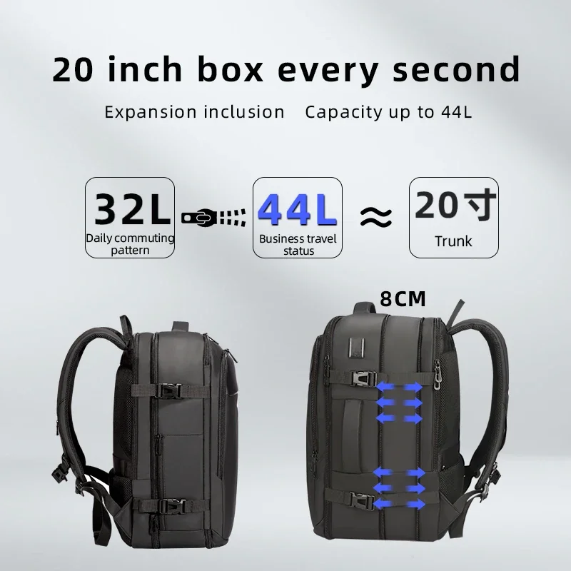 Fenruien 44L Waterproof Backpacks  Large Capacity Business Men Backpack Fit 15.6 Inch Laptop Travel Backpack