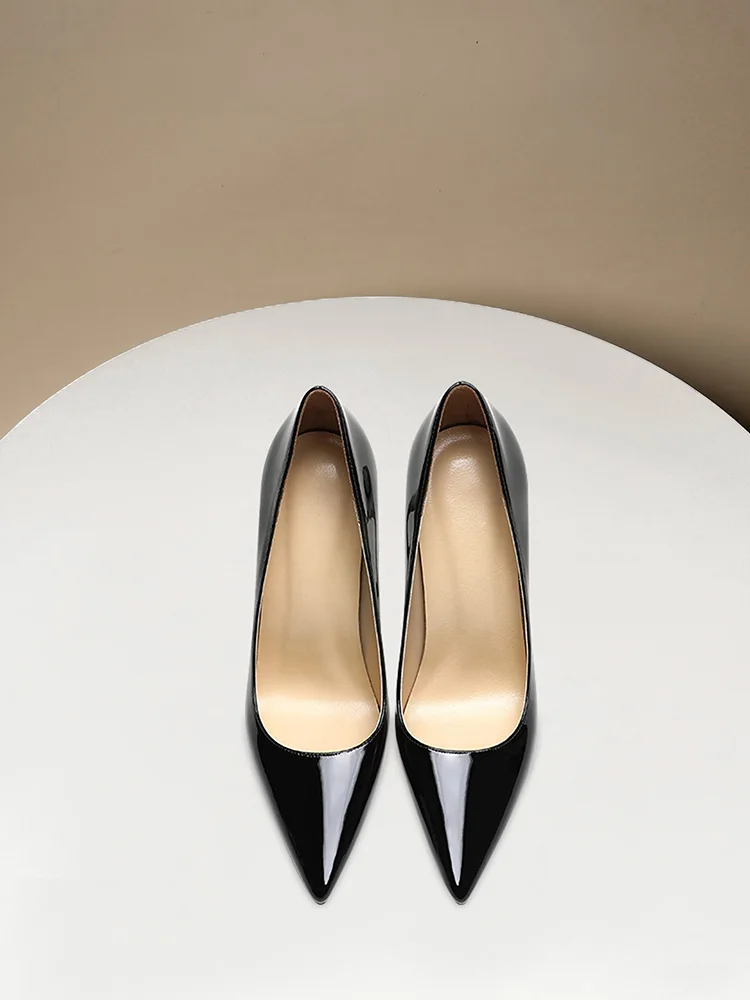 

Black high heels, women's slim heels, 2025 Spring and Autumn new patent leather professional sexy pointed work shoes