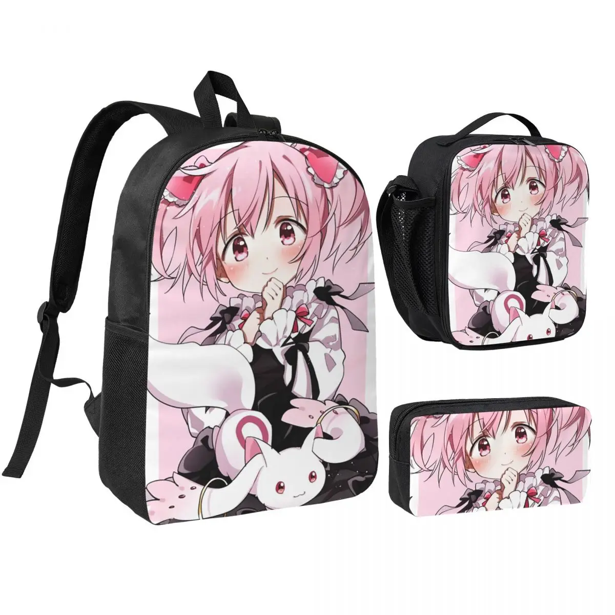 

Puella Magi Madoka Magica Backpack Boys Girls BookBag School Bag Shoulder Bags 3ps Insulated Lunch Bag Pencil Case