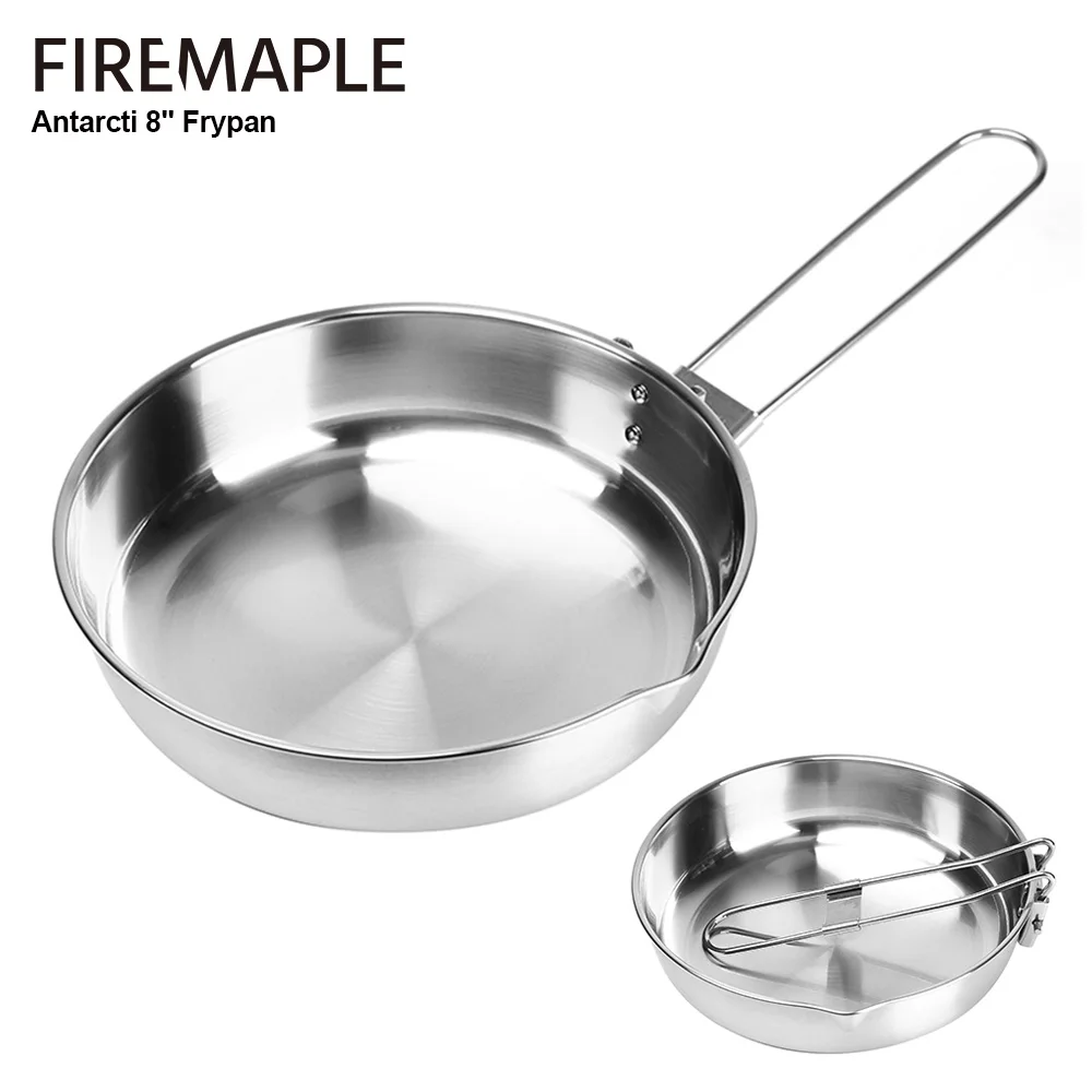 Fire Maple 304 Stainless Steel Foldable Frying Pan with Tri-ply Construction Base Antarcti 8 Inch Frypan for Outdoor Camping