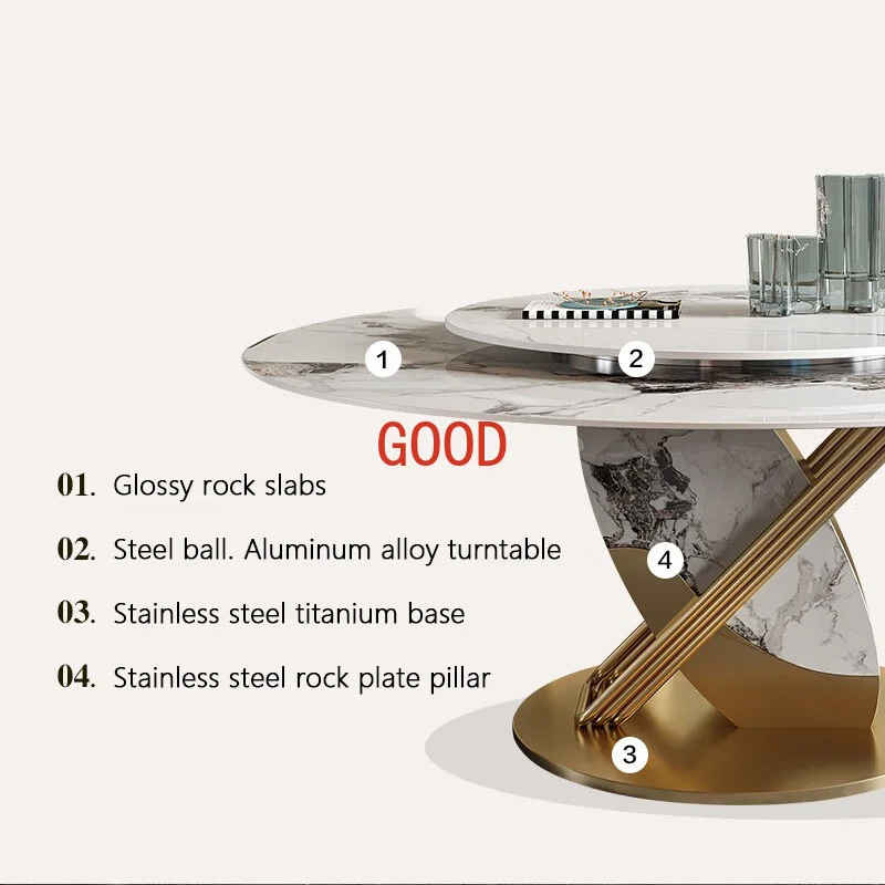 Modern Simple Round Dining Table High-Grade Luxury Light Rock Slab Dining Table Dining Table [With Turntable] 1.5 M