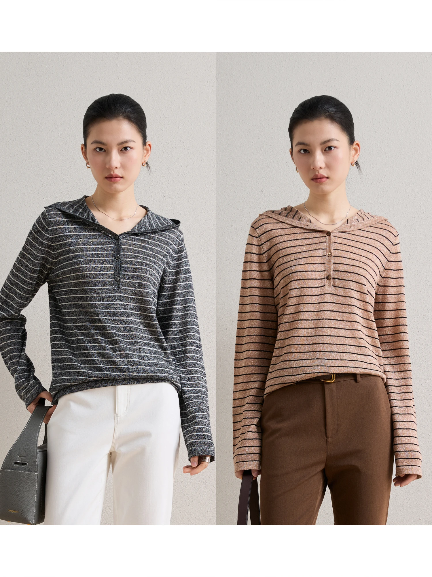 

ChangDX Тонкий, как бумага, дышащий вязаный полосатый худи из шерсти и льна, мягкий и удобный, женский, весенний, с длинным рукавом