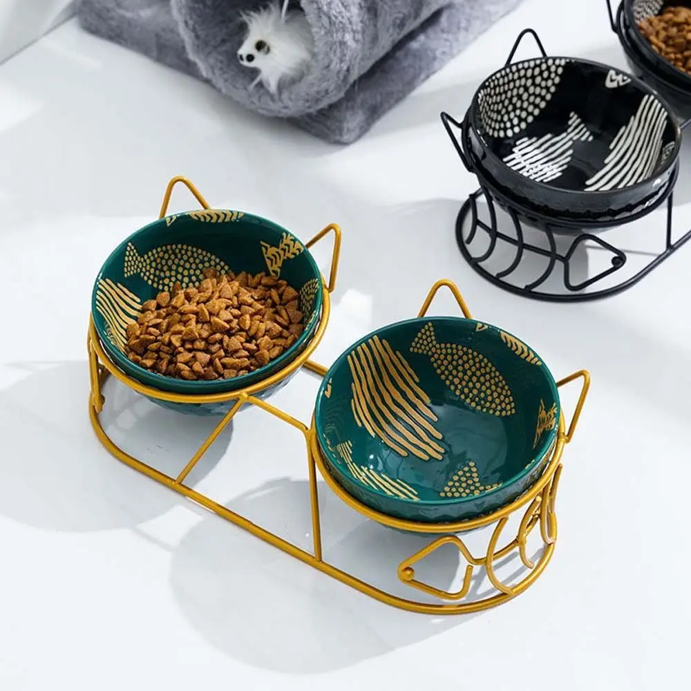 Cat Feeder Drinker Food Storage Oblique Mouth Dishes Pet Feeder Bowl Water Feeder Container Pet Supplies Cat Double Bowl