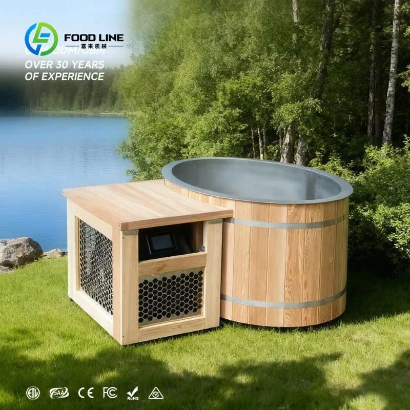 Customized Commercial Spa Ice Bath Tub Stainless Steel Liner Red Cedar Cold Plunge Tub with Water Chiller Cold Plunge Wood