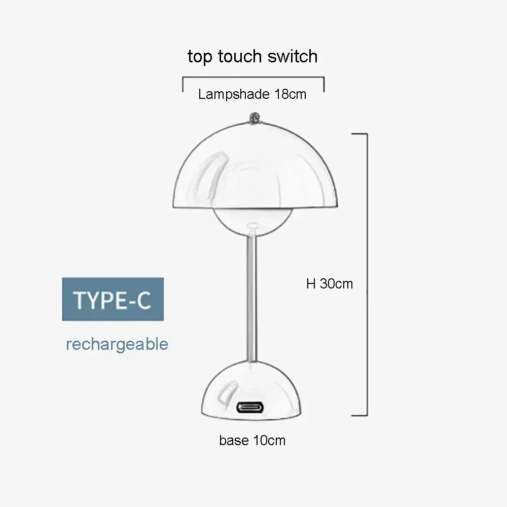 Lampu Meja LED Nordic Lampu Meja Jamur Tipe-c Lampu Malam Dekorasi Ruangan Lentera Sakelar Sentuh Atas Dapat Diisi Ulang untuk Kamar Tidur