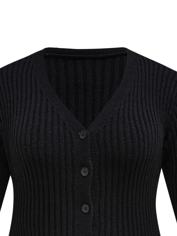 Onelink Plus Size Women Cardigan Sweater V Neck Mini Dress Autumn Winnter Knitwear Black Long Sleeve Office Lady Dailywear #062