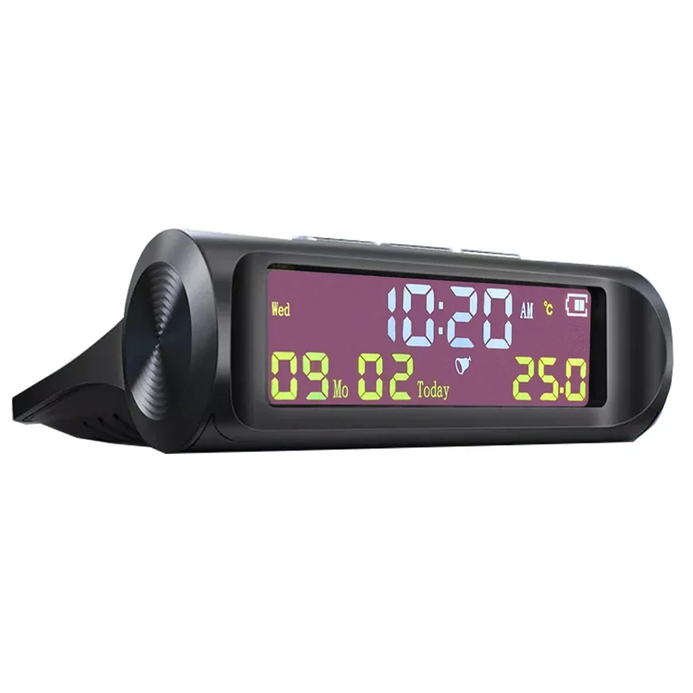 AN01 Solar LCD Car Digital Clock With Date Week Time Built-in Lithium Battery Voltage Meter Solor Charging Car Clock No Charge