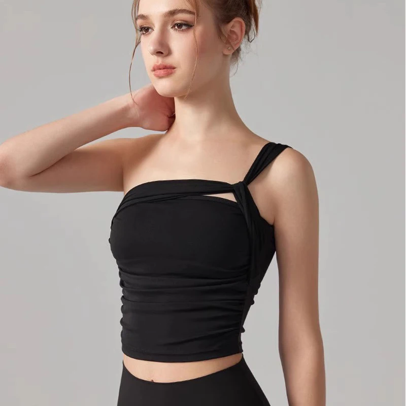 Reggiseno sportivo ad alto impatto con spalla singola da donna Reggiseni yoga con coppa fissa ammortizzante Canottiera fitness per biancheria intima da corsa