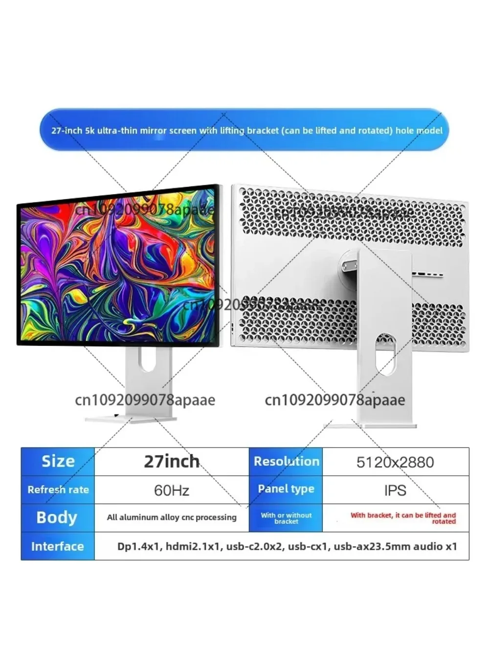 

27-inch IPS 5K Vertical Monitor for Photography, High Color Gamut External Display, Design & Drawing
