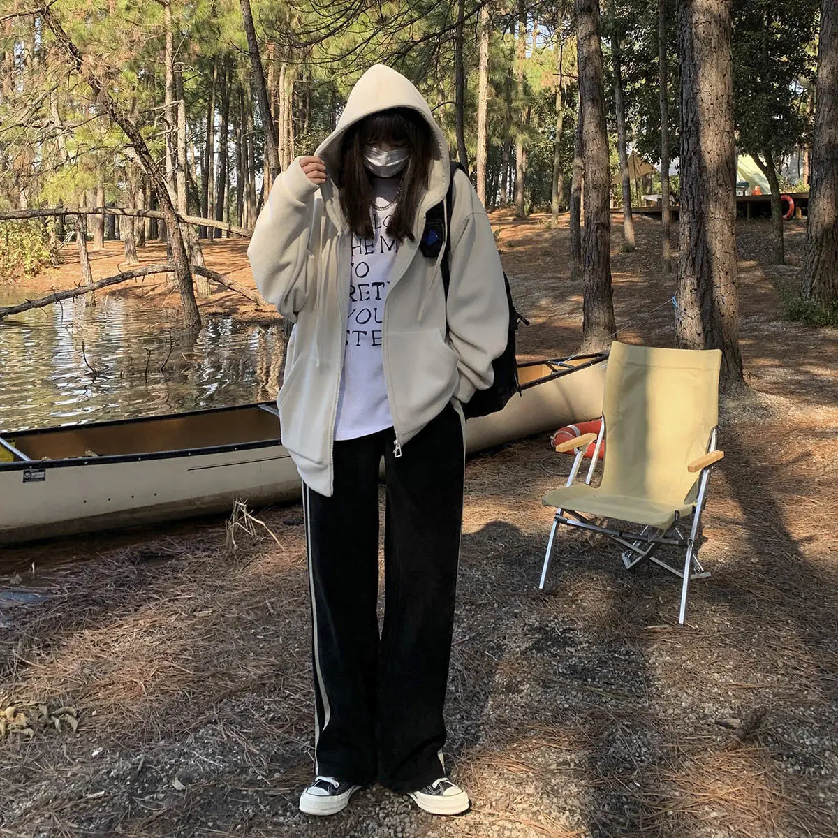 

Утепленный флисовый кардиган на молнии с капюшоном, женский, осенний, новый стиль, повседневный, однотонный, с длинными рукавами, из полиэстера