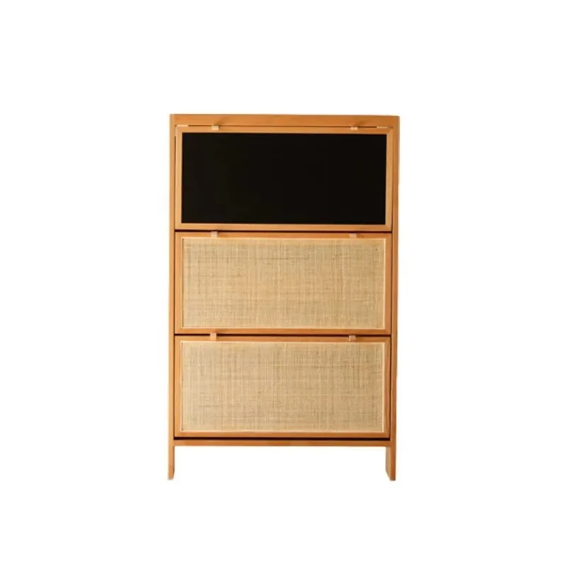 Solid wood shoe cabinet household door ultra-thin Japanese simple entry rattan entrance kangaroo shoes