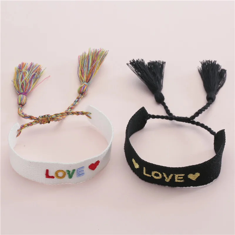 YEYULIN Ethnic Braided Fabric Bracelet for Women Men Love Hope Letter Charm Bracelets Handmade Adjustable Tassel Rope Jewelry
