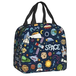 Space Universe Sun Planet Lunch Bag Cooler Warm Insulated Astronaut Spaceman Lunch Box for Women Kids School Picnic Food Bags