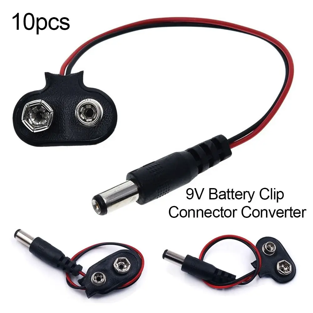 10PCs DC Head 9V Battery Clip Connector Converter Cable Converter Center Negative Power Supply Cable for Guitar Effect Pedal