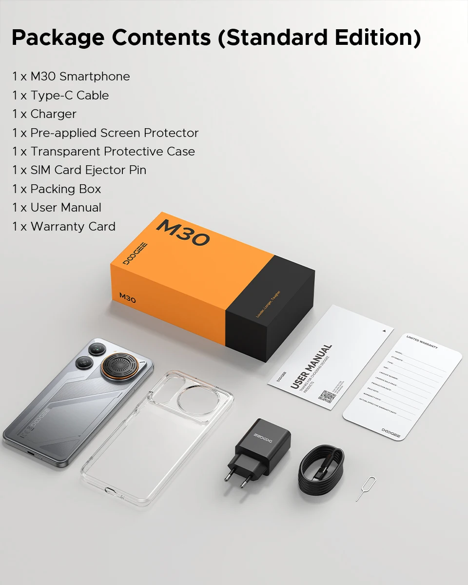DOOGEE M30 Ai Smartphone 6.88" IP68 Waterproof Android 16 8000mAh Battery 48GB RAM (6+42) 256GB ROM 64MP Camera Widevine L1 Google Pay Supports with 135dB Large Amplitude Speaker