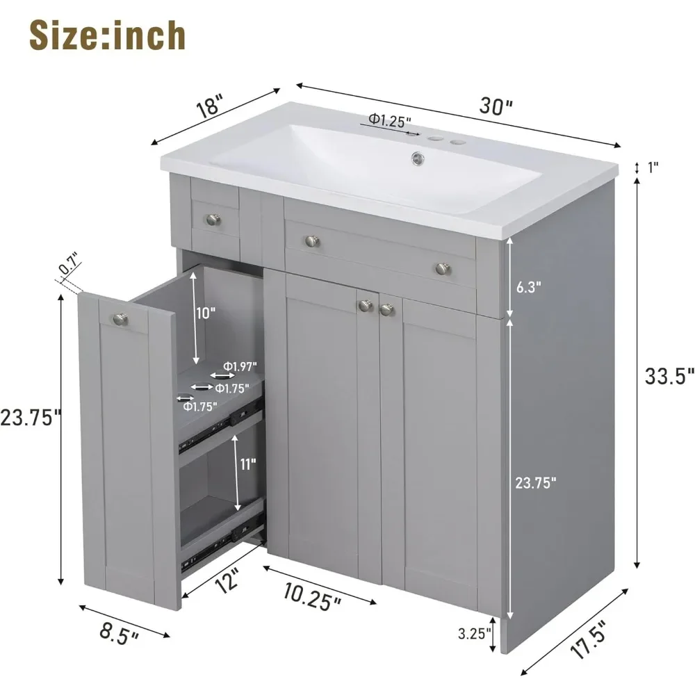 Bathroom Vanity, Modern Bathroom Vanity Set with Drawers and Cabinets, Solid Wood Bathroom Cabinet Furniture with Basin Sink