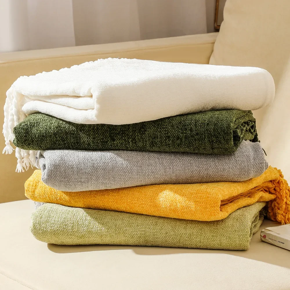 Summer Thin Thread Blanket Chenille Sofa Green Outdoor Picnic Travel Nordic Knitted Throw Blanket Bed End Decor Soft Nap Blanket