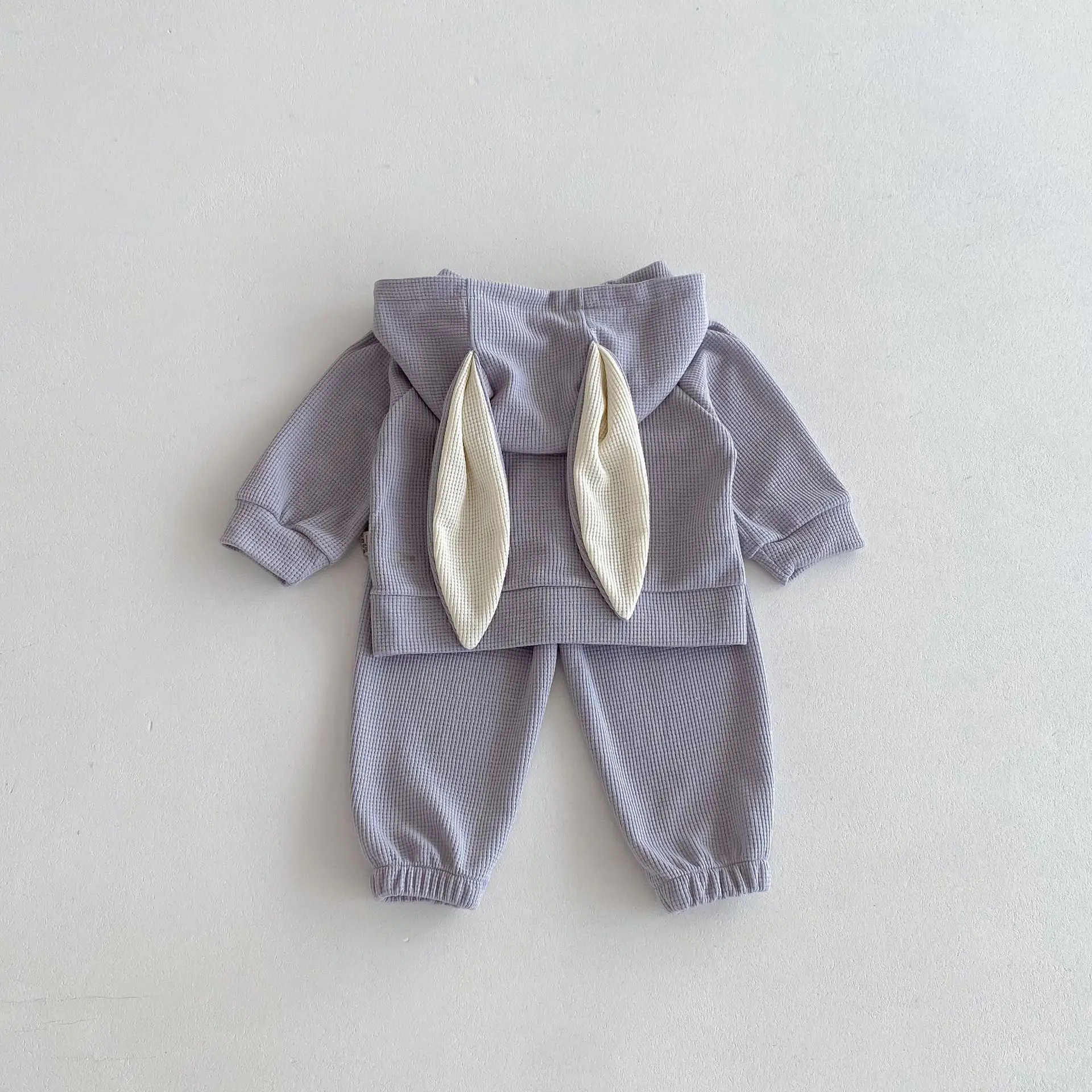 Ins 2024 Autumn Baby Girls 2PCS Clothes Set Rabbir Ears Pocket Hoodies Coat Solid Loose Pants Suit Toddler Girls Outfits