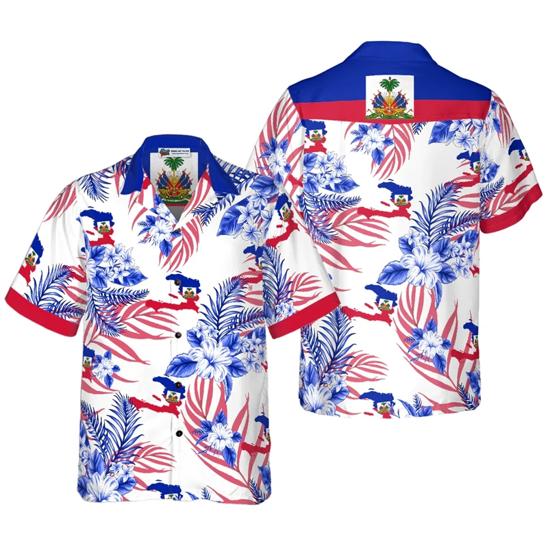 Camisa hawaiana de manga corta para hombre, camisa de gran tamaño con bandera de Haiti 3D, 6XL, ropa de calle, camisetas sueltas, 2024