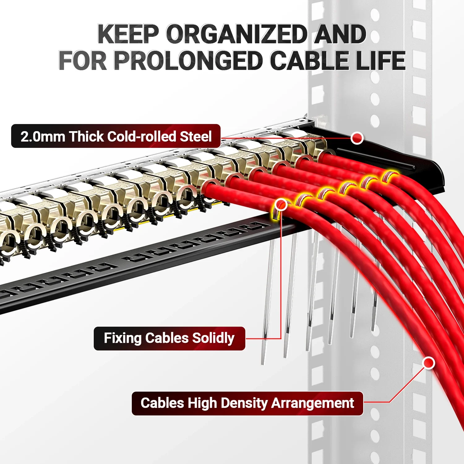 AMPCOM 0.5U Blank Keystone Patch Panel, 24 Ports 19 inch Rack or Wall Mount with Rear Cable Management Panel for Ethernet Cable