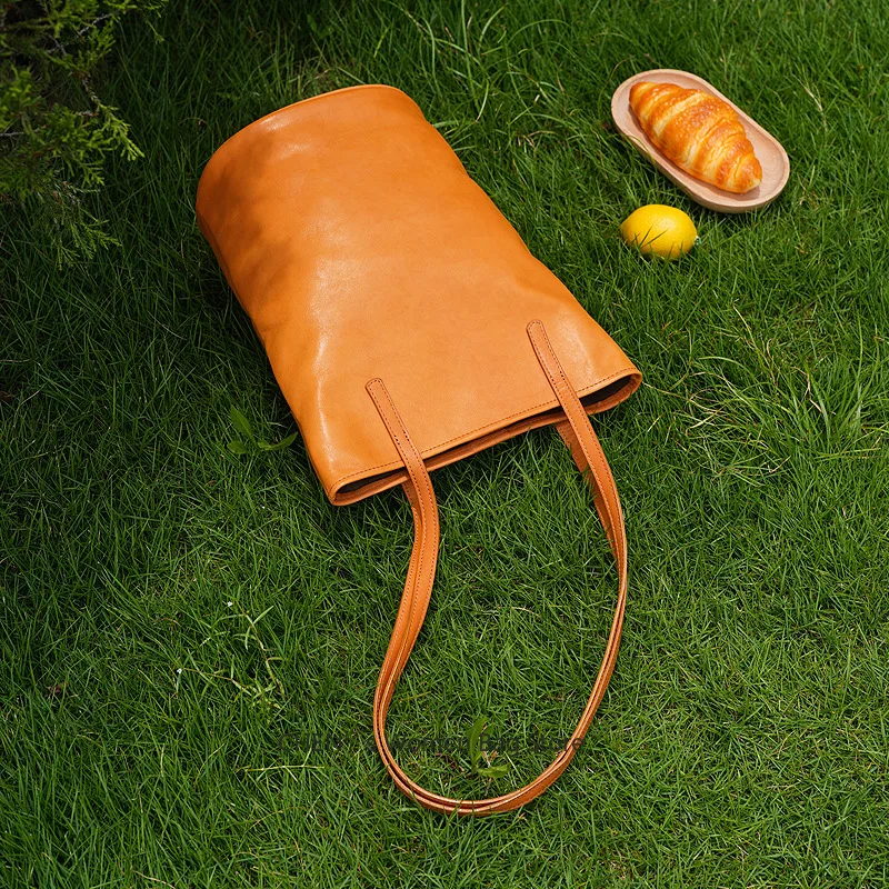 

Retro Vegetable-tanned Cowhide Lazy Bucket Bag Spring New Style Leather Underarm Single Shoulder Bag