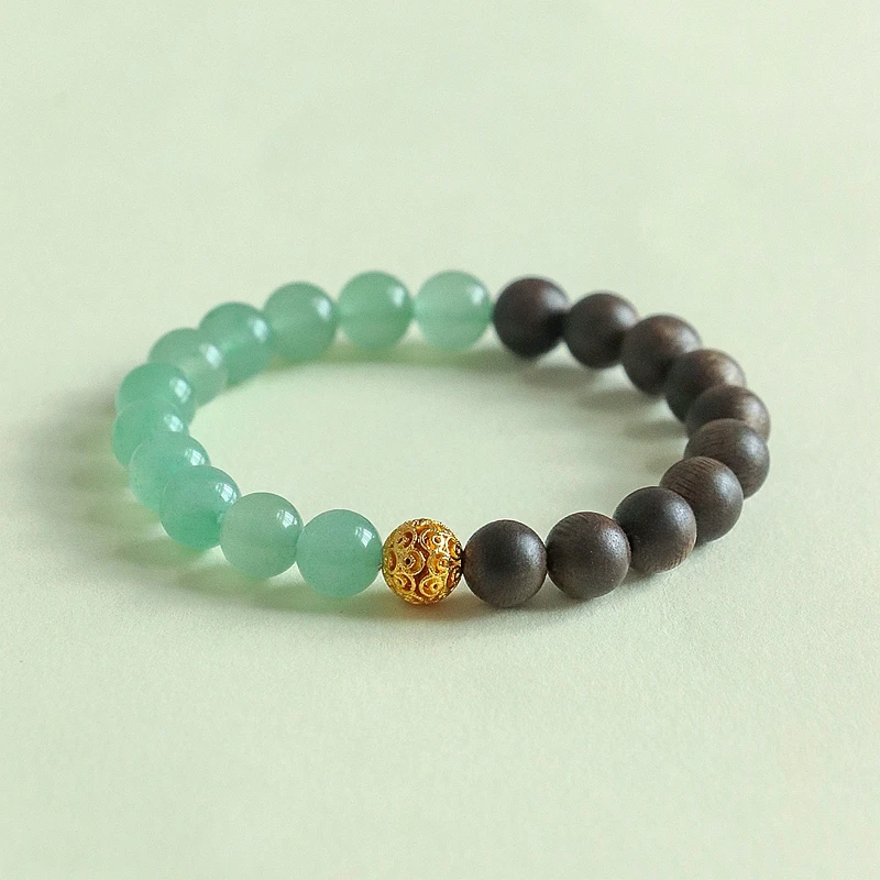 

Natural Agarwood Aventurine Crystal Beaded Strand Women Bracelets Hollow Metal Ball Charm Bangle Christmas Birthday Gifts 1651