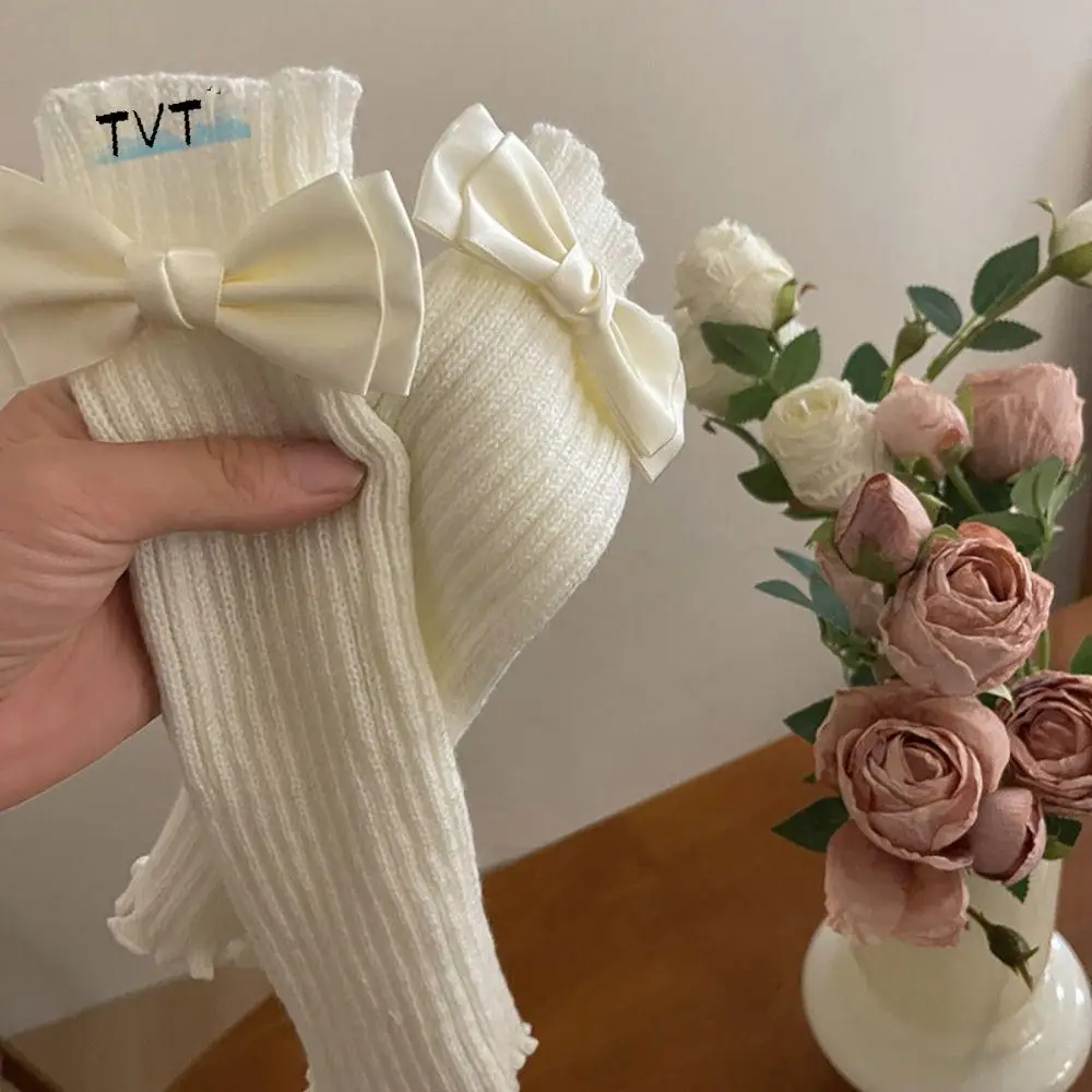 

Punk Solid Color Knitted Bow Gloves Y2k Gothic Wool Sleeve Cuff JK Korean Style Fingerless Gloves Girls