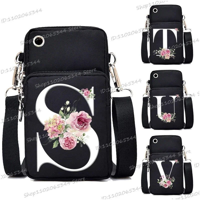 Women Mini Mobile Phone Bag 26 Flower Alphabet A-Z Series Purse Handbag Vintage Letters Men Small Crossbody Bag Y2K Shoulder Bag