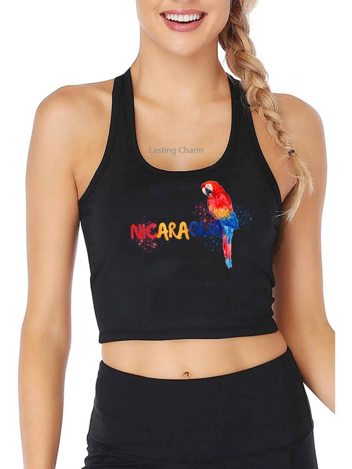 

Nicaragua Parrot Pattern Breathable Slim Fit Tank Top Women's Fashion Print Yoga Sports Workout Crop Tops Gym Vest