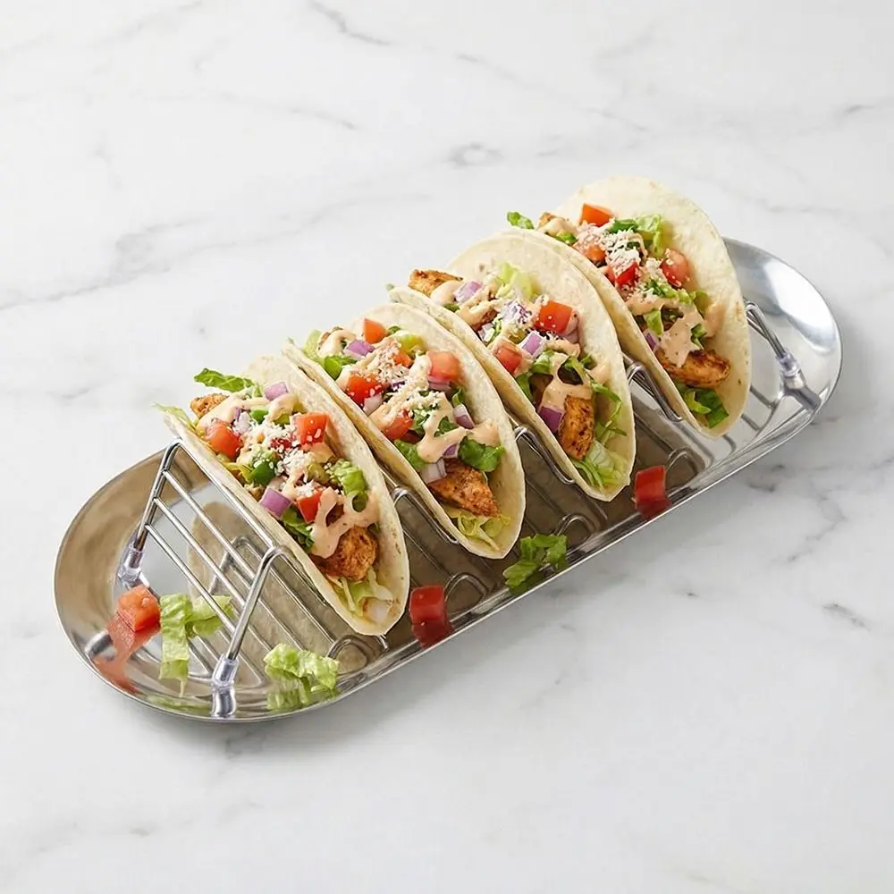 W-shaped Stainless Steel Taco Holder Rust-proof with Sauce Cup Taco Stand with Tray for 1/2/3/4 Tacos High Quality