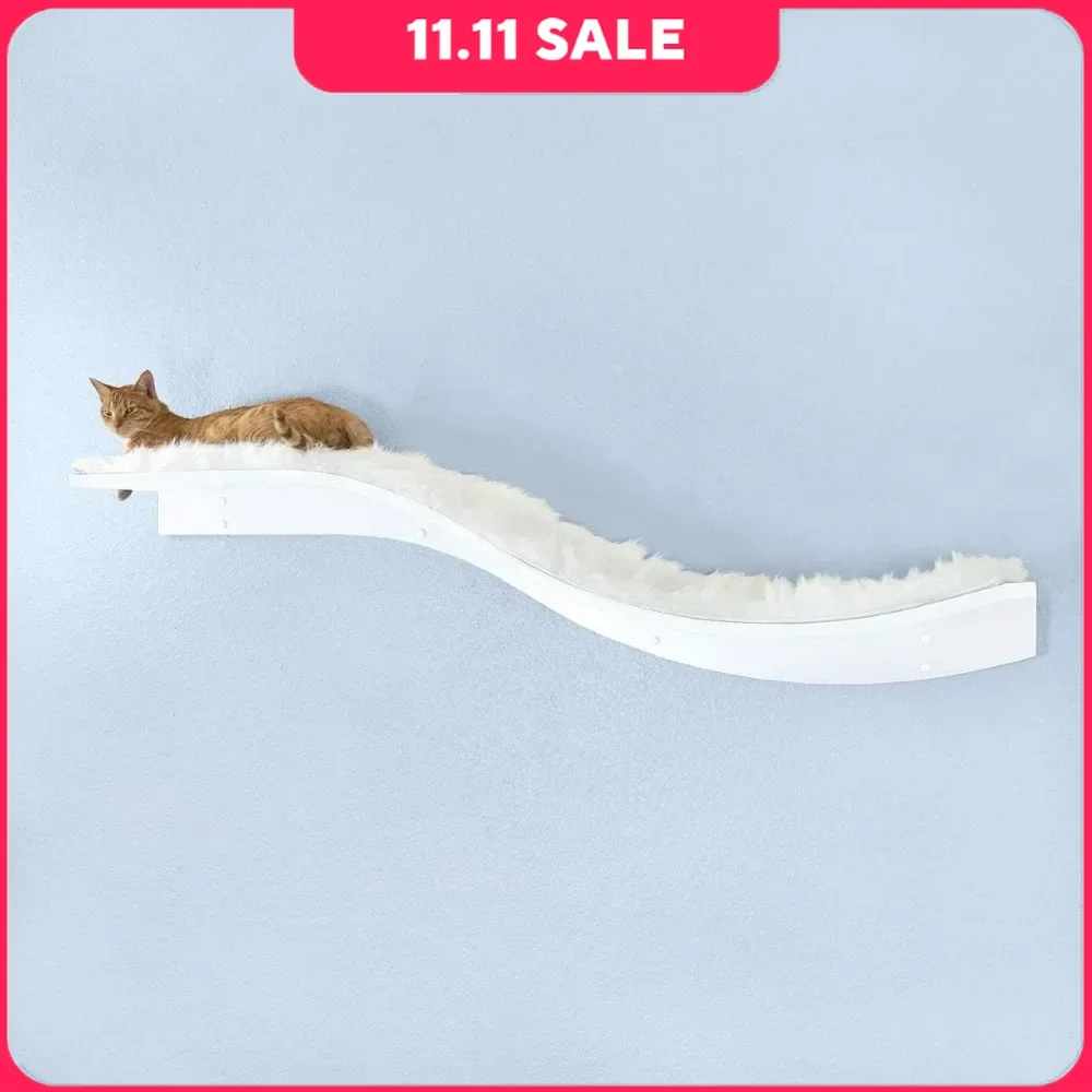 Lotus Branch Cat Shelf in White with Replaceable Carpet, Playing, Climbing, & Lounging Cat Shelves Cat Hammock Bed Furniture