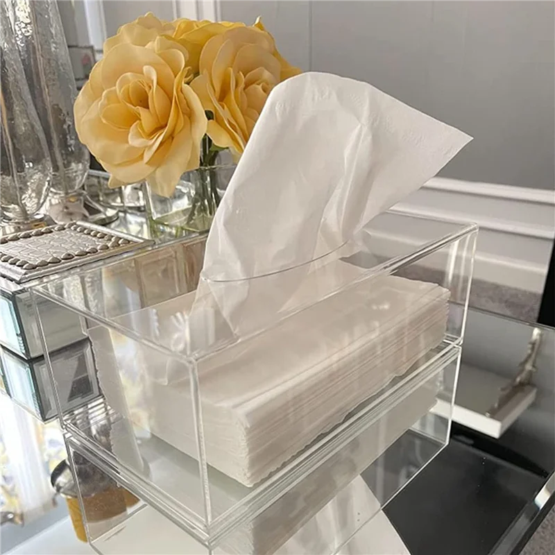 ABJI-3X Supporto per scatola per fazzoletti in acrilico trasparente con coperchio Scatola per dispenser di fazzoletti per il viso per piano di lavoro, foglio per asciugatrice in plastica trasparente A