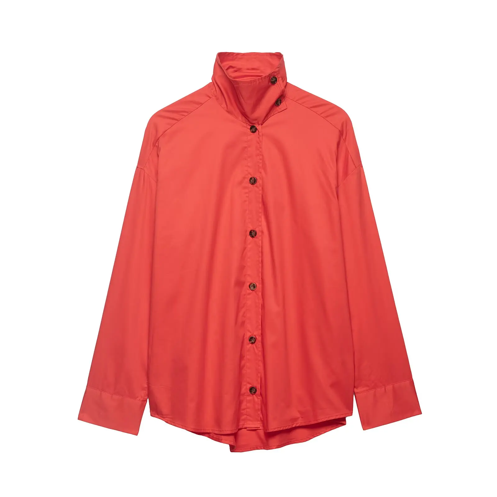 

WOMAN 2026 summer new casual and fashionable high neck long sleeved single breasted shirt jacket retro women's outerwear top