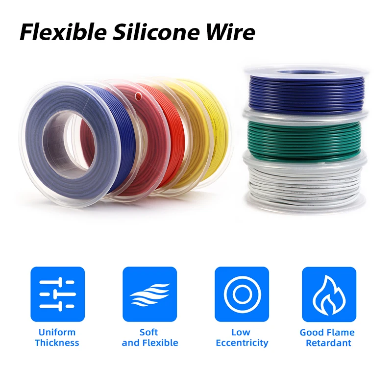 

1/2/5Roll Flexible Silicone Wire 30/28/26/24/22/20/18/16AWG High-temperature Resistant Rubber Insulated Tinned Copper Cable 600V