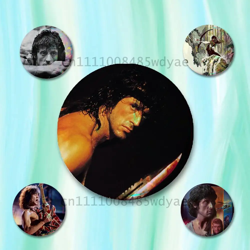 First Blood J-John Rambo Badges Button Round Creative Pin Brooch Badge Bag Decor Accessories Fans Collect Friends Gifts