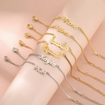 Pulsera con nombre personalizado para mujeres y niñas, caja de acero inoxidable, cadena, pulseras con dijes personalizados, regalo de joyería personalizado único