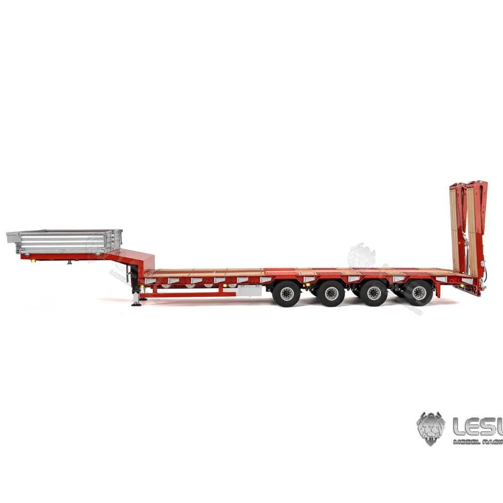 Lesu 4 eixos rc reboque hidráulico 1/14 reboque de controle de rádio de metal com pernas de elevação eletrônicas para modelos de veículos trator
