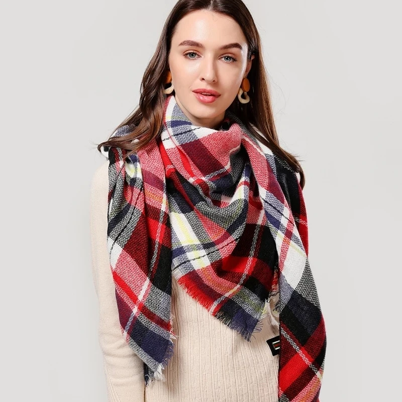 Classic Design Fashion Matching Essentials Shade Warm Scarf Imitation Cashmere Shawl Fashion Lattice Triangle Scarf