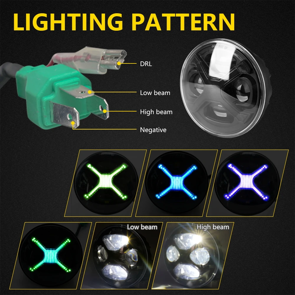 5.75 inch Motorcycle LED Headlight,5-3/4  Smoked X-Style RGB DRL, Compatible with Street Bob, Low Rider, Iron 883 Scout ETC.