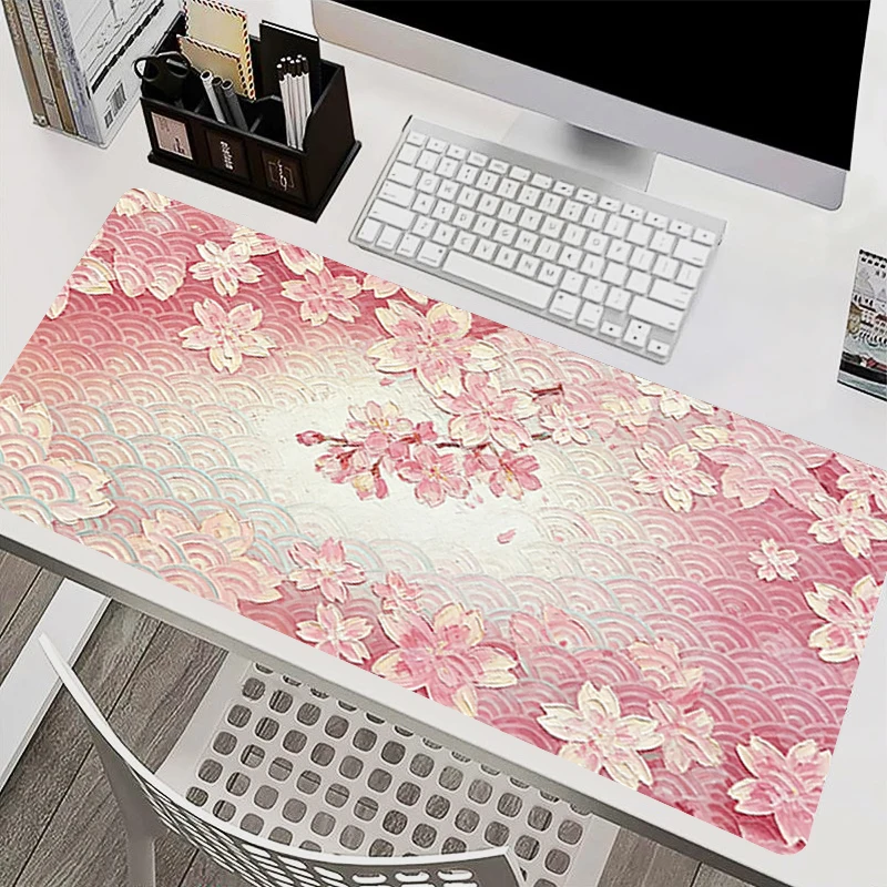 Light Pink Art Mouse Mats Cherry Blossom Oil Painting Office Desk Mat XXL Large Gaming Accessories Rubber Mousepad For Best Gift